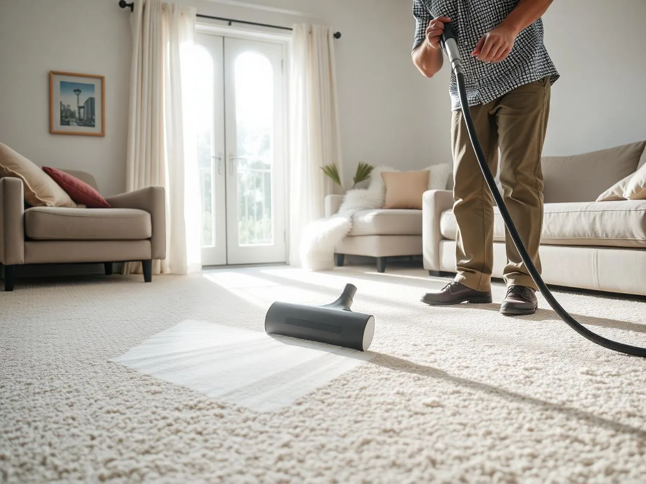 Professional carpet steam cleaning by Angelo's Flooring in a Northeast Ohio home